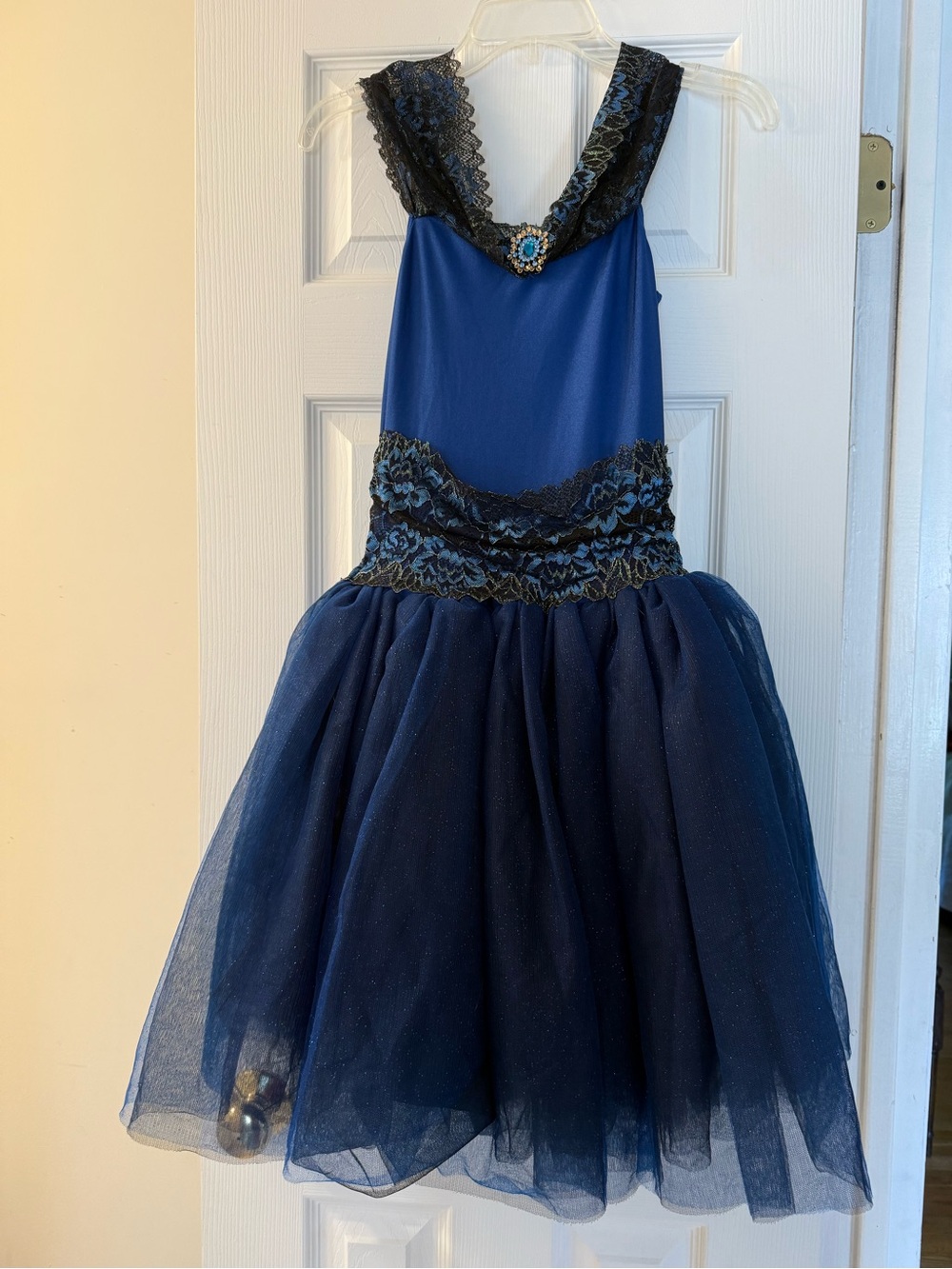 Navy Blue Tulle Costume Dress with Lace Trim